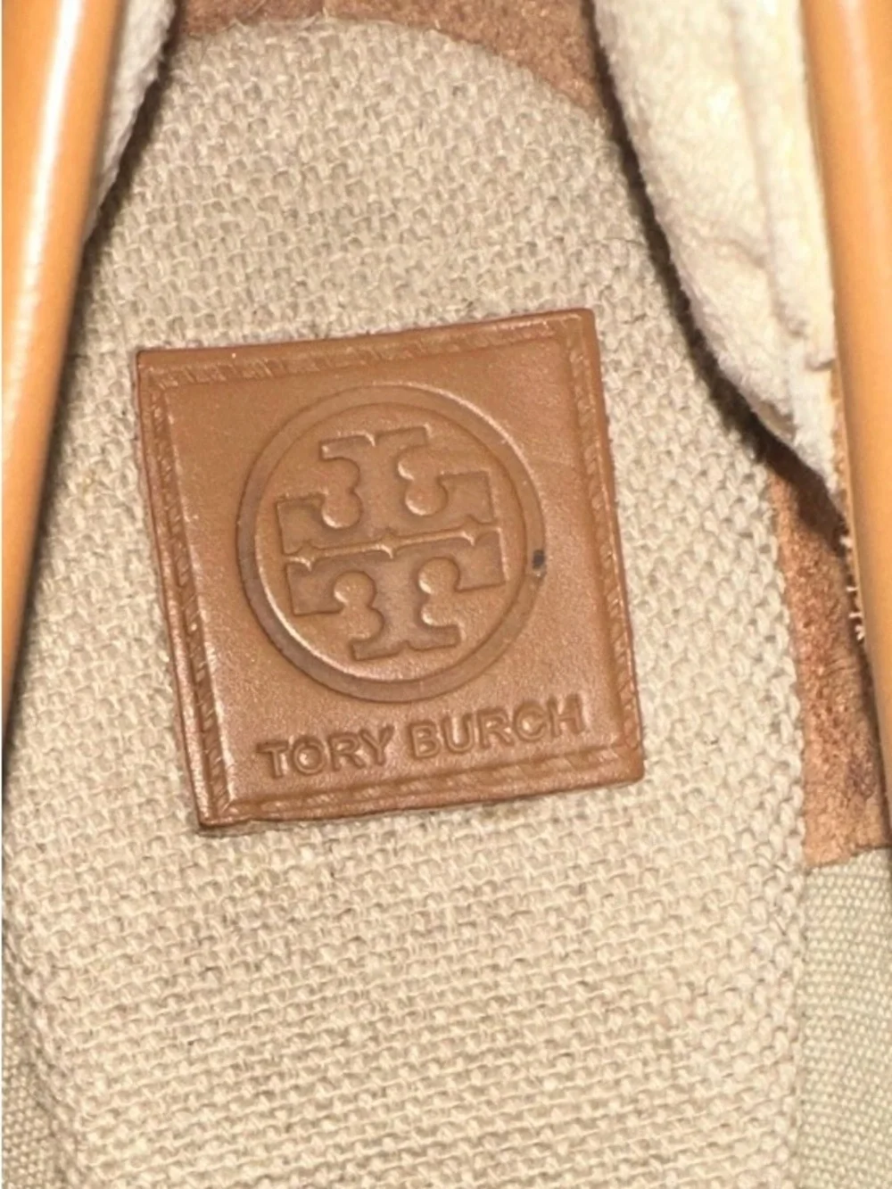 Tory Burch Tan Royal Majorca Wedge Peep Toe Espadrille Size 8 In EUC.